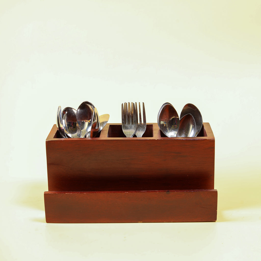 Wooden Cutlery Holder with Compartments | Kitchen Utensil Organizer | Wooden Spoon & Fork Storage Stand