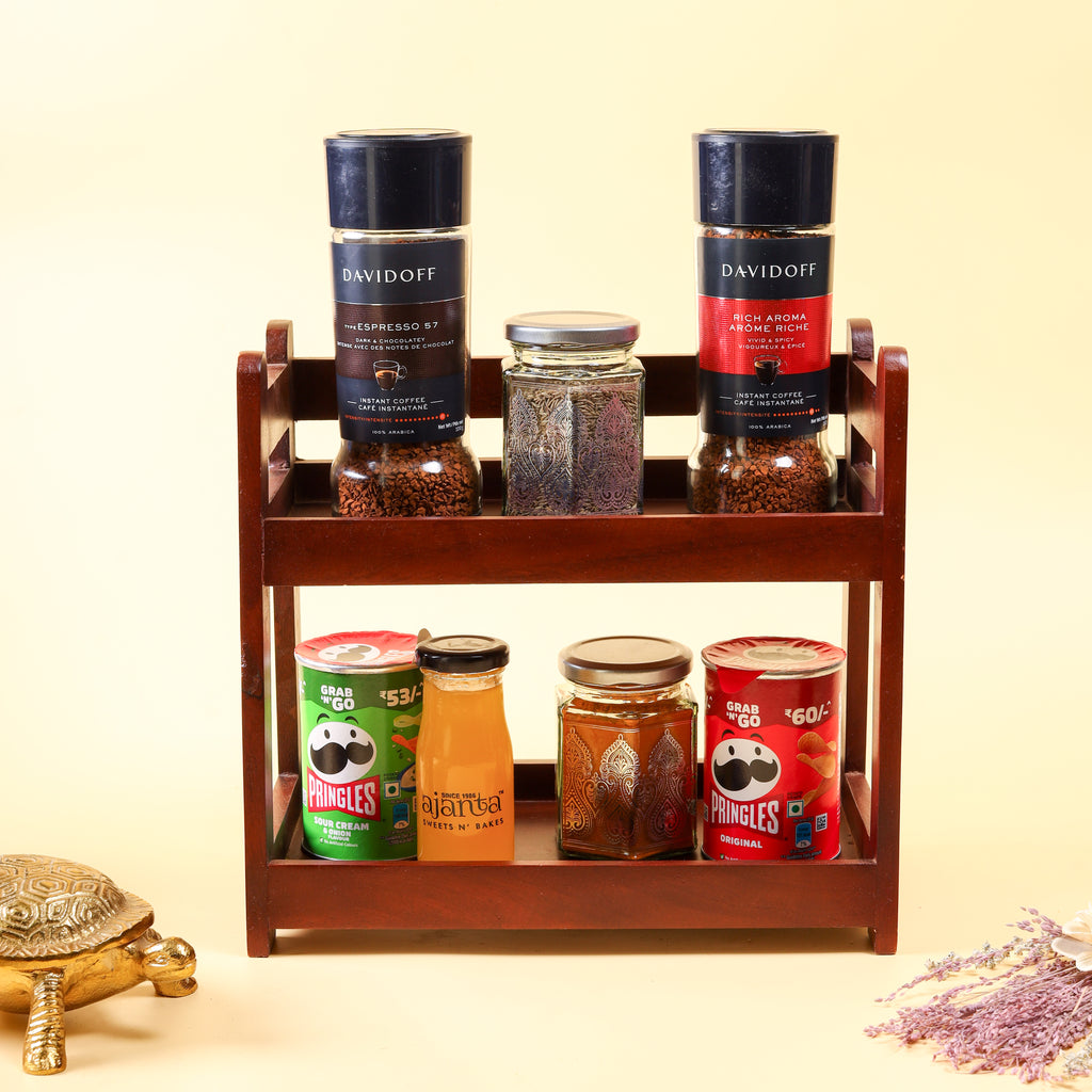 2 Tier Wooden Organizer Rack | Kitchen Countertop Storage & Display Shelf | Wooden Utility Stand