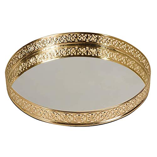 Silver Plated Decorative Mirror Tray | 10 Inch Round Vanity Display Tray