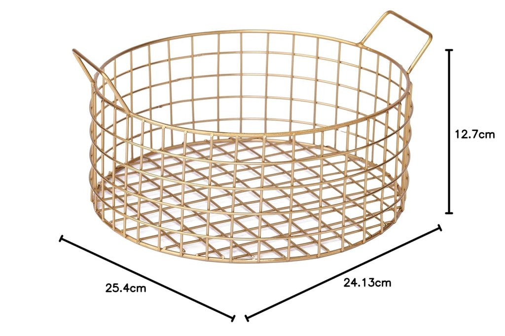 Decorative Gold Wire Basket | Multipurpose Fruit & Vegetable Holder