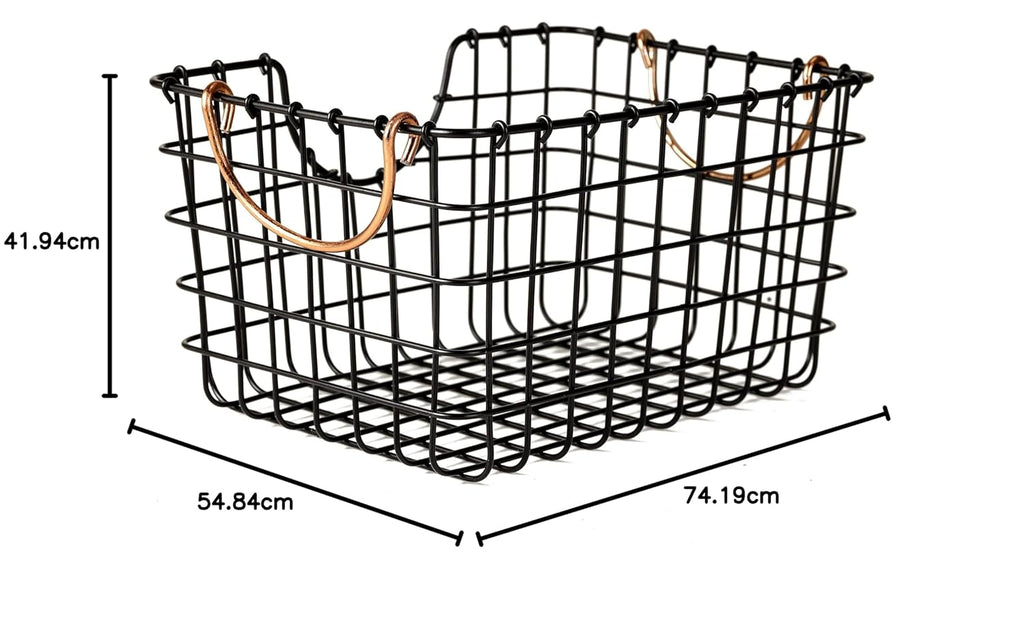 Black Metal Wire Storage Basket with Handle | Kitchen & Pantry Organizer