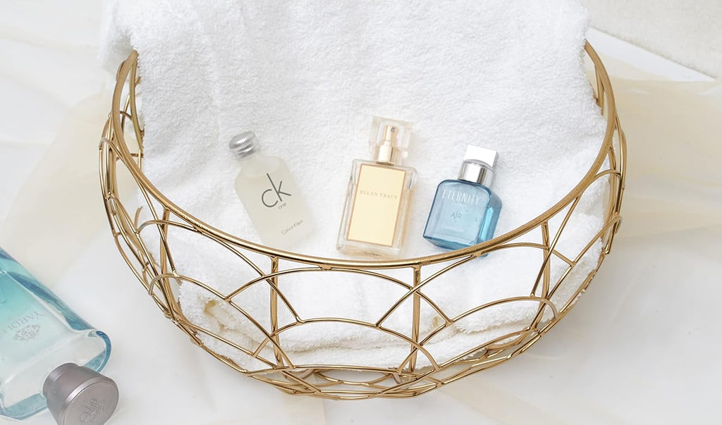 Round Gold Metal Fruit Basket | Modern Kitchen Storage Bowl