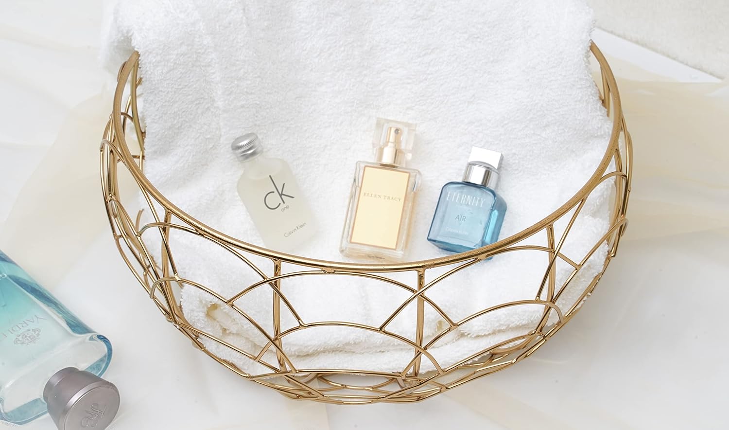 Round Gold Metal Fruit Basket | Modern Kitchen Storage Bowl