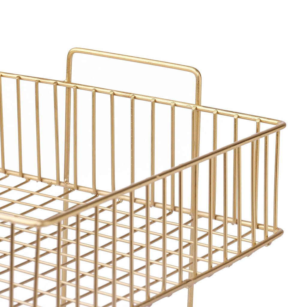 Two-Tier Gold Metal Wire Storage Basket | Kitchen Counter Fruit & Vegetable Organizer