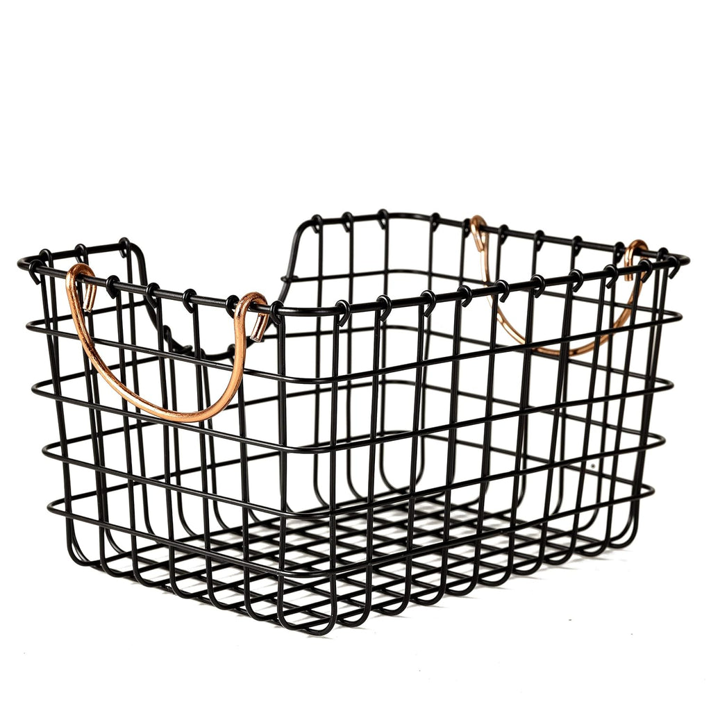 Black Metal Wire Storage Basket with Handle | Kitchen & Pantry Organizer