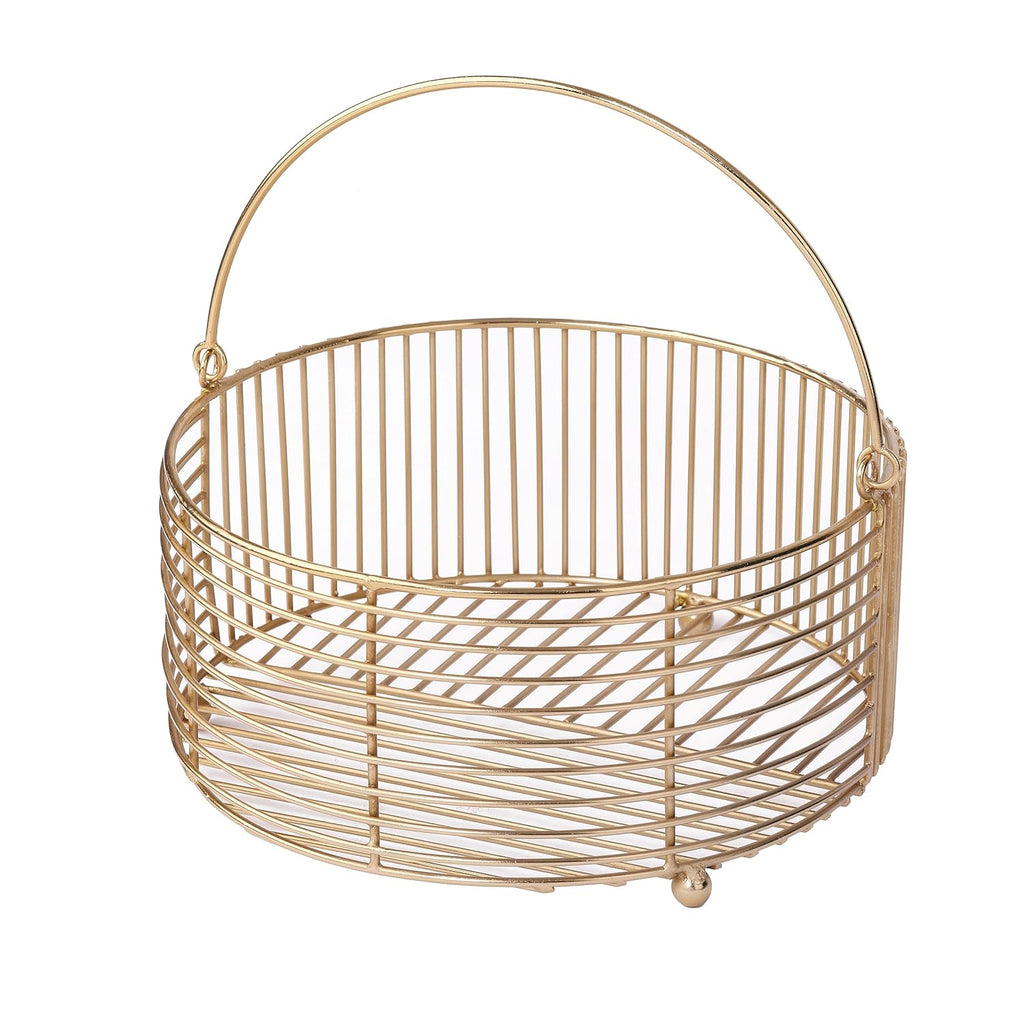Decorative Metal Storage Basket | Countertop Organizer with Handles
