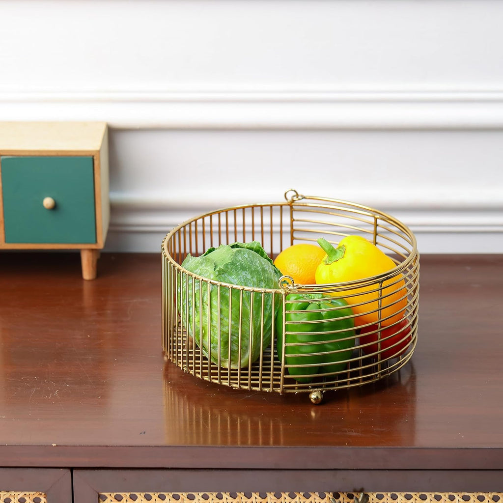 Decorative Metal Storage Basket | Countertop Organizer with Handles