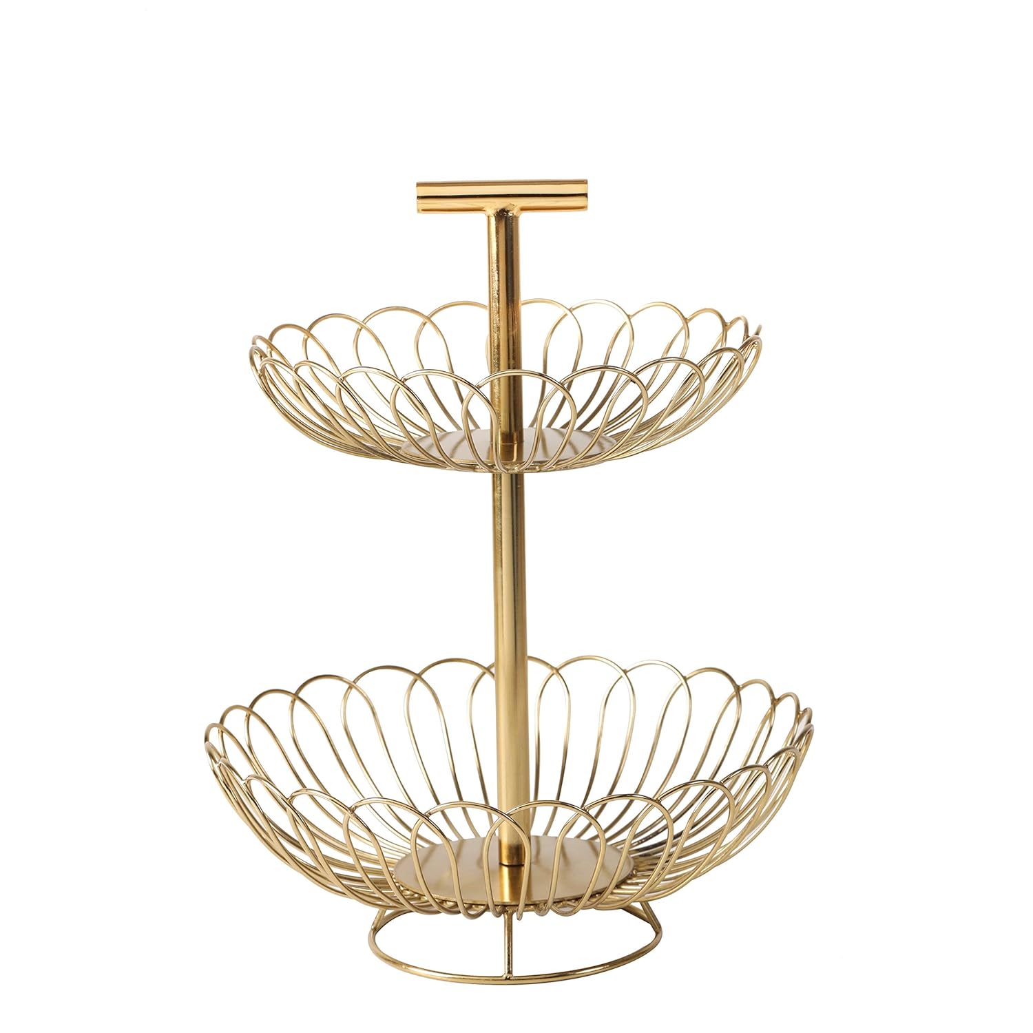 Two-Tier Gold Metal Fruit Basket Stand | Decorative Kitchen Counter Organizer