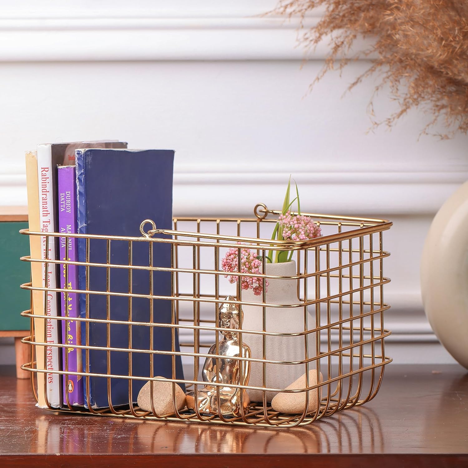 Gold Metal Wire Storage Basket | Decorative Home Organizer