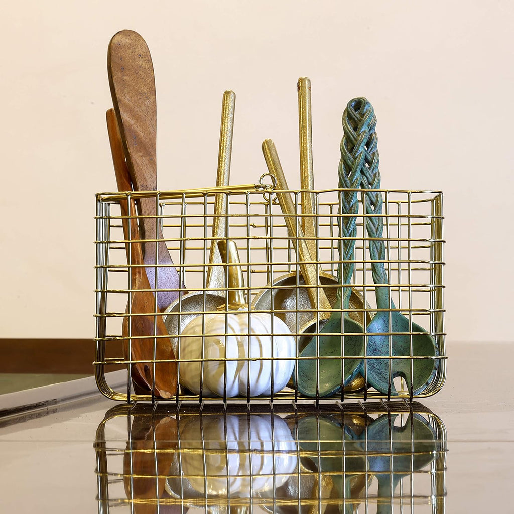 Gold Metal Wire Storage Basket | Decorative Home Organizer