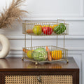 Two-Tier Gold Metal Wire Storage Basket | Kitchen Counter Fruit & Vegetable Organizer