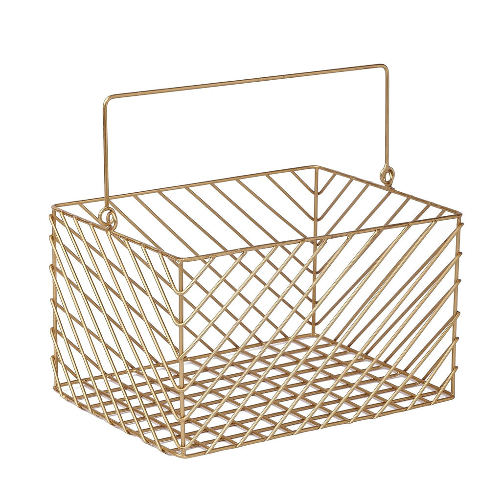 Decorative Gold Storage Basket | Metal Wire Shelf Organizer