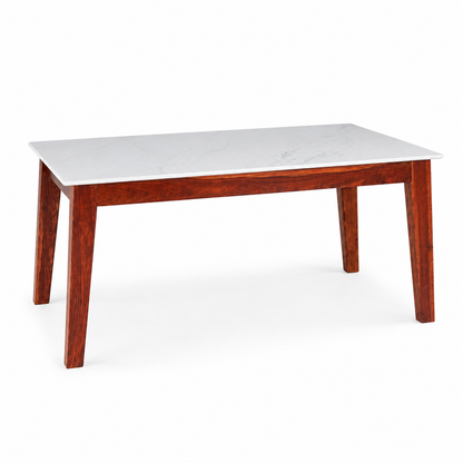 Solid Wood & White Marble Dining Table
