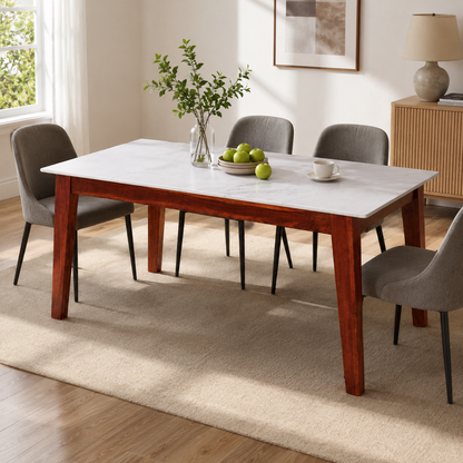 Solid Wood & White Marble Dining Table