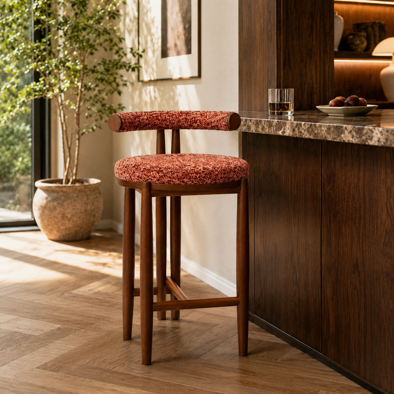 Solid Wood Upholstered Bar Stool