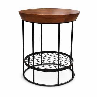 Round Side Table with Storage Shelf