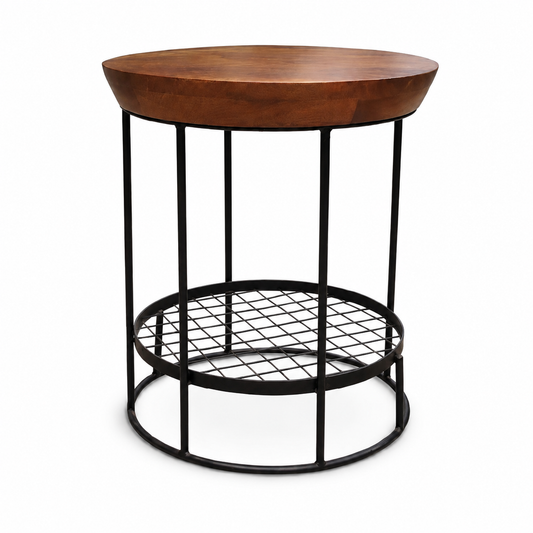 Round Side Table with Storage Shelf