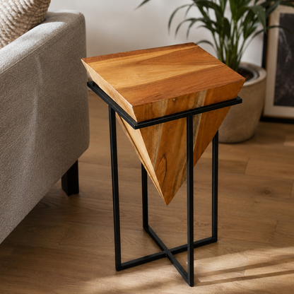 PYRA Solid Sheesham Wood & Iron Side Table