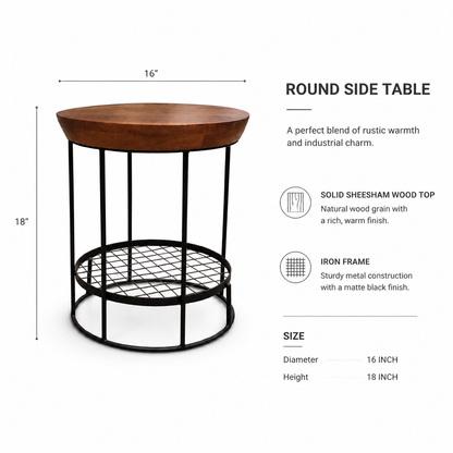 Round Side Table with Storage Shelf