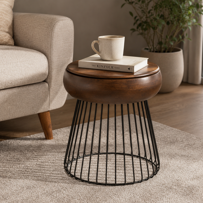 Round Storage Side Table with Hidden Compartment