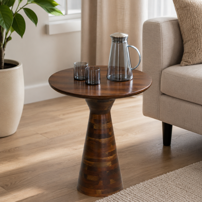 Round Sheesham Wood Pedestal Side Table