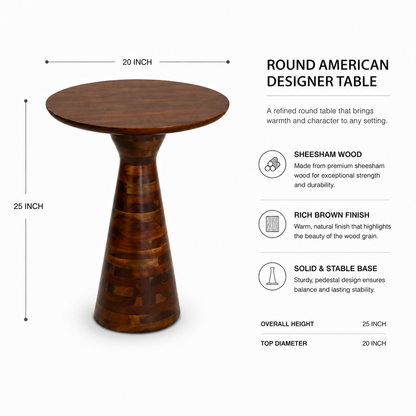 Round Sheesham Wood Pedestal Side Table
