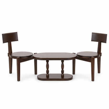 Round Coffee Table with 2 Wooden Chairs