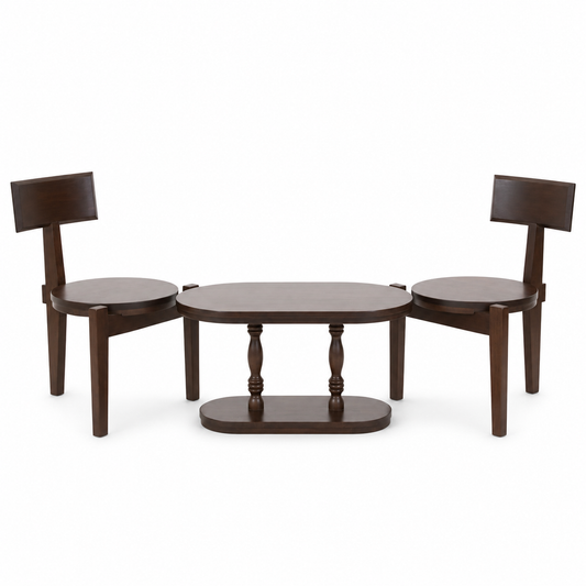 Round Coffee Table with 2 Wooden Chairs