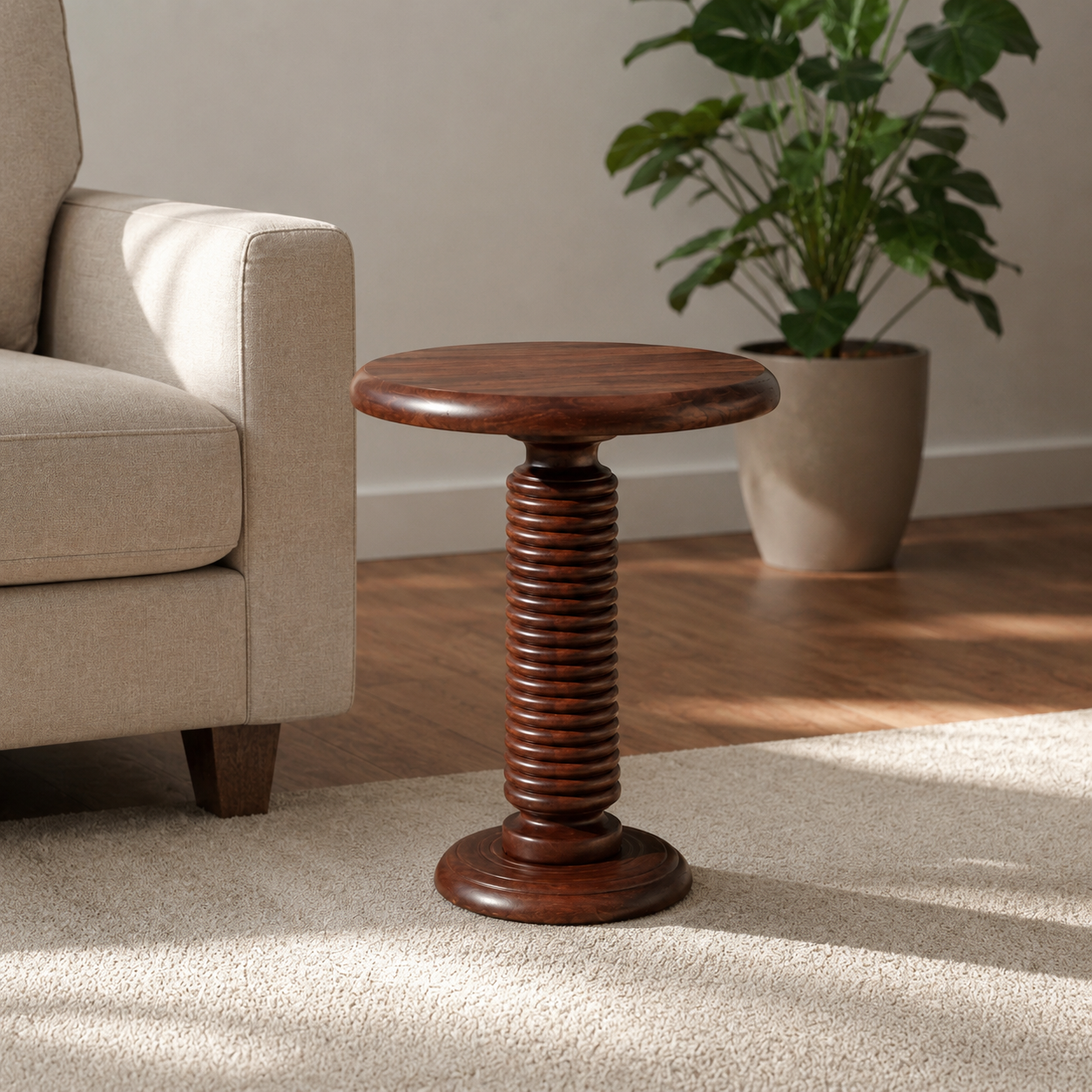 Solid Sheesham Wood Round Side Table
