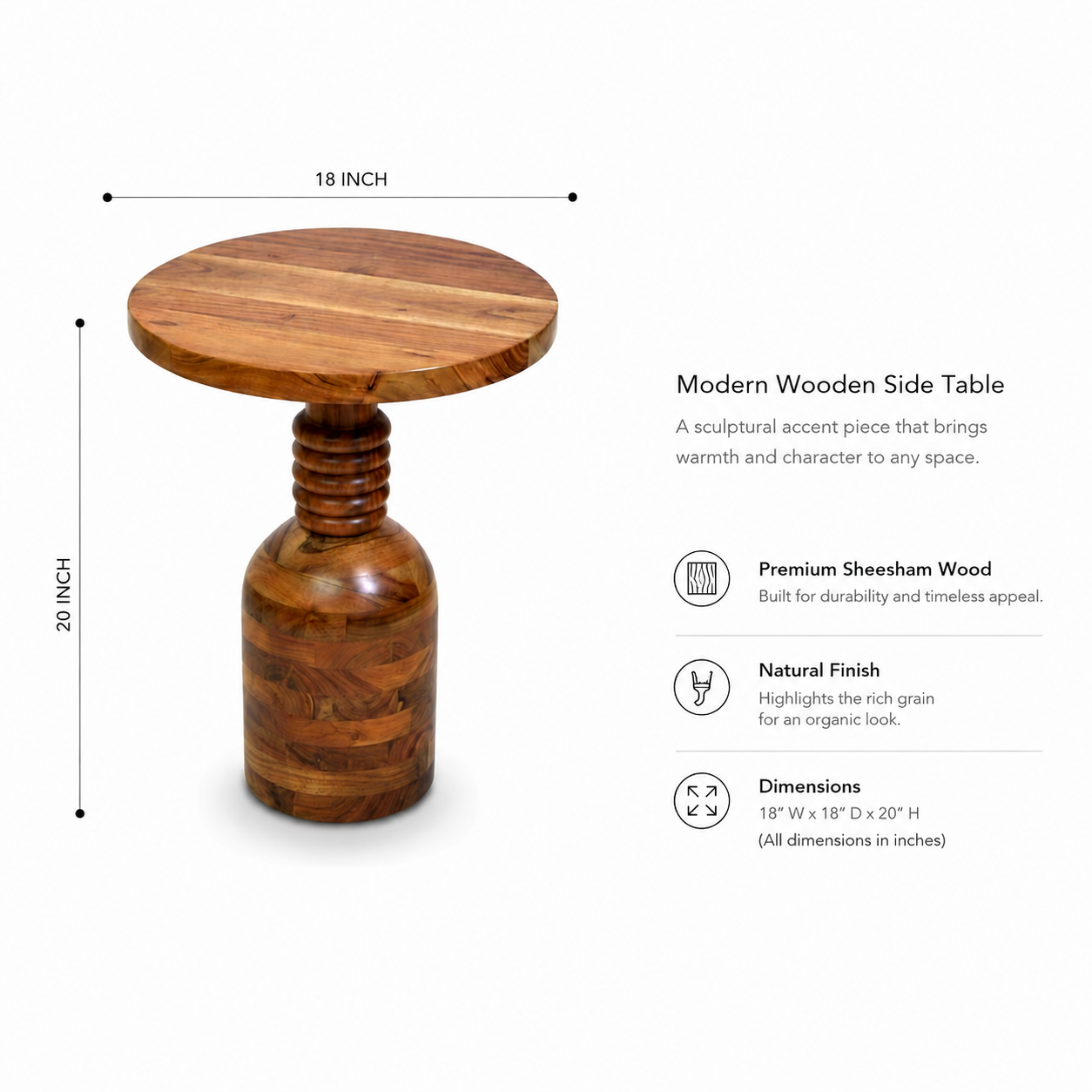 Modern Sheesham Wood Side Table