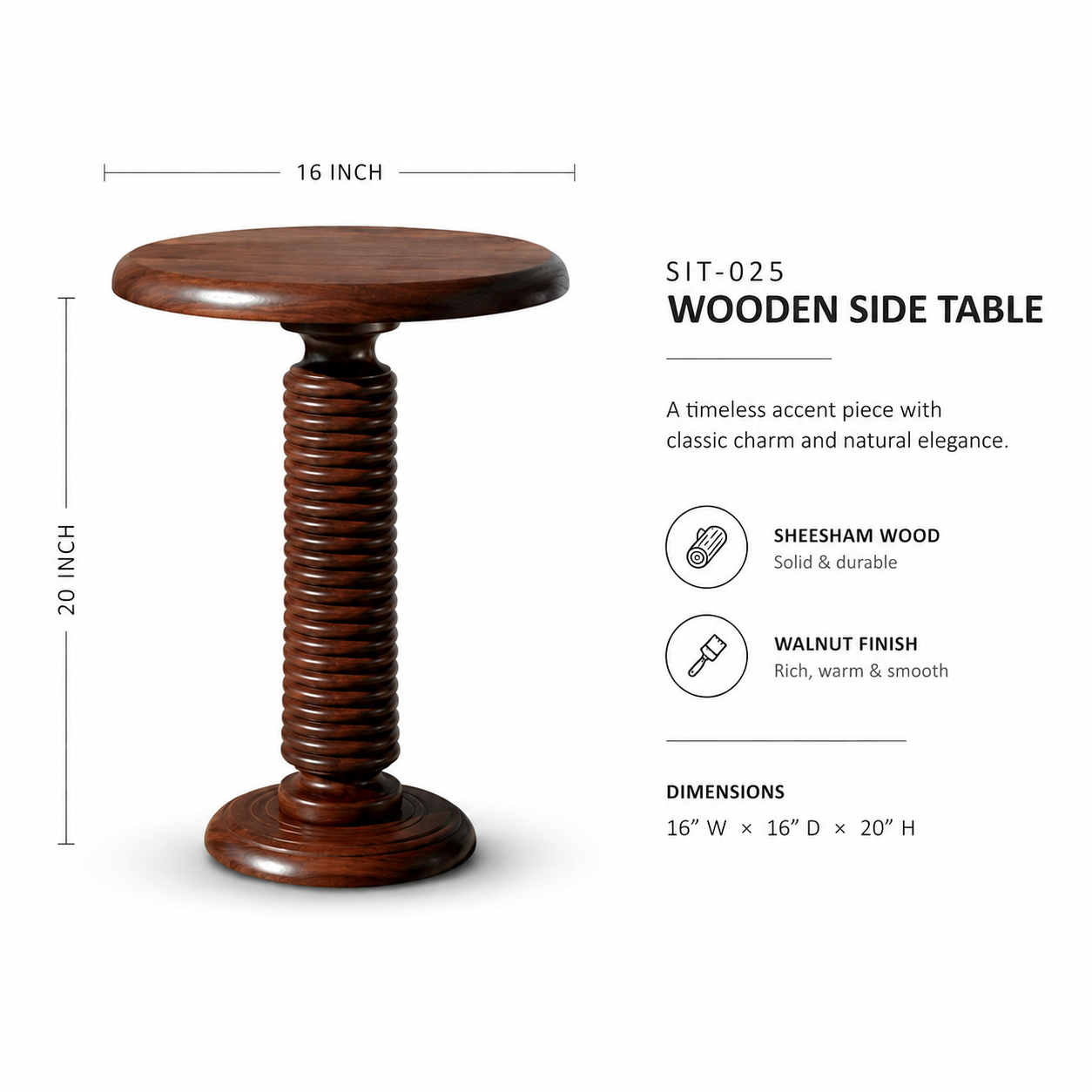 Solid Sheesham Wood Round Side Table