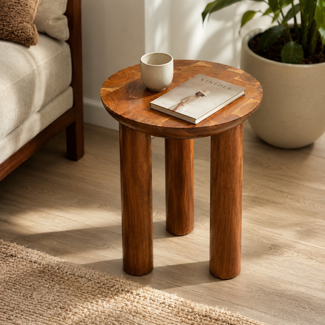 Modern Walnut Finish Accent Table