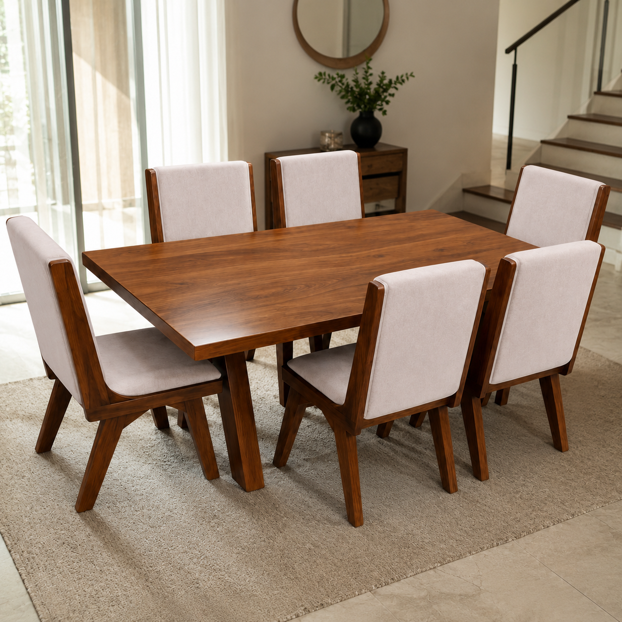 Walnut Finish Solid Wood Dining Set for Dining Room