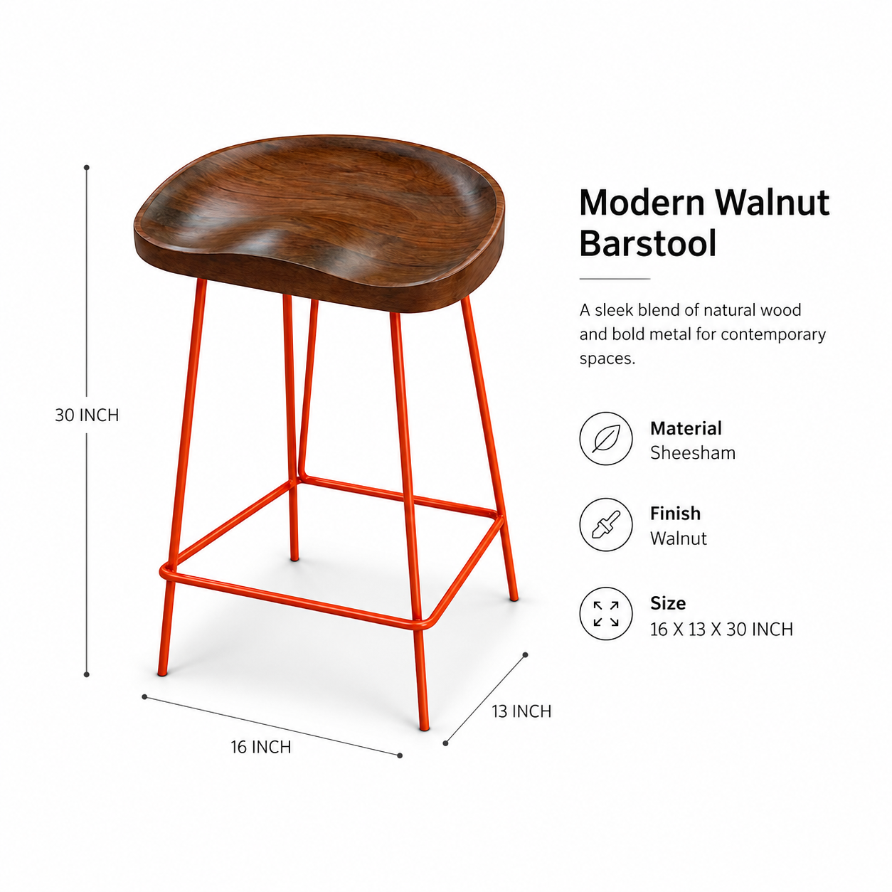 Walnut Finish Counter Height Stool