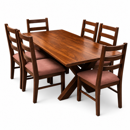 6 Seater Sheesham Wood Dining Table Set