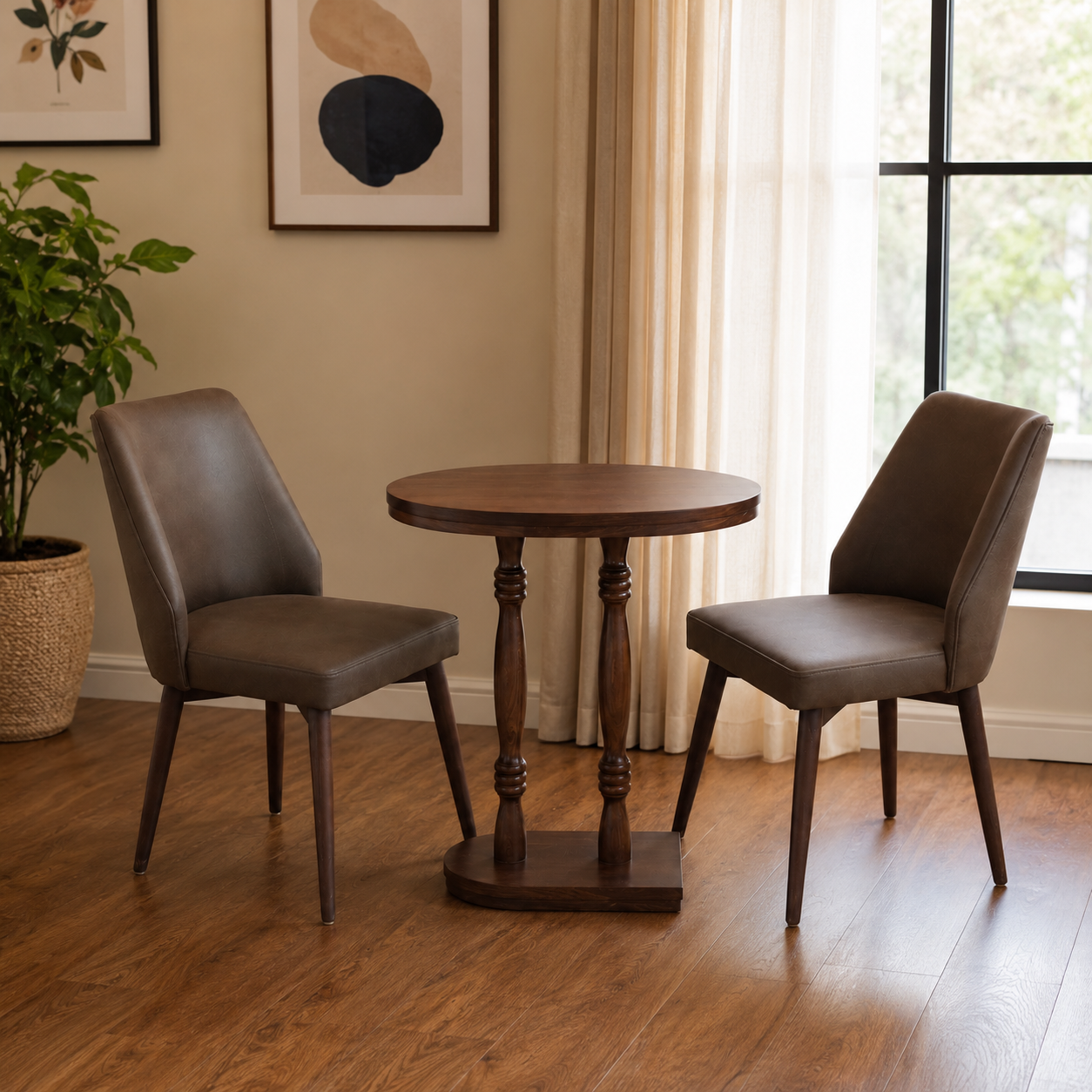 2 Seater Sheesham Wood Dining Set with Upholstered Chairs