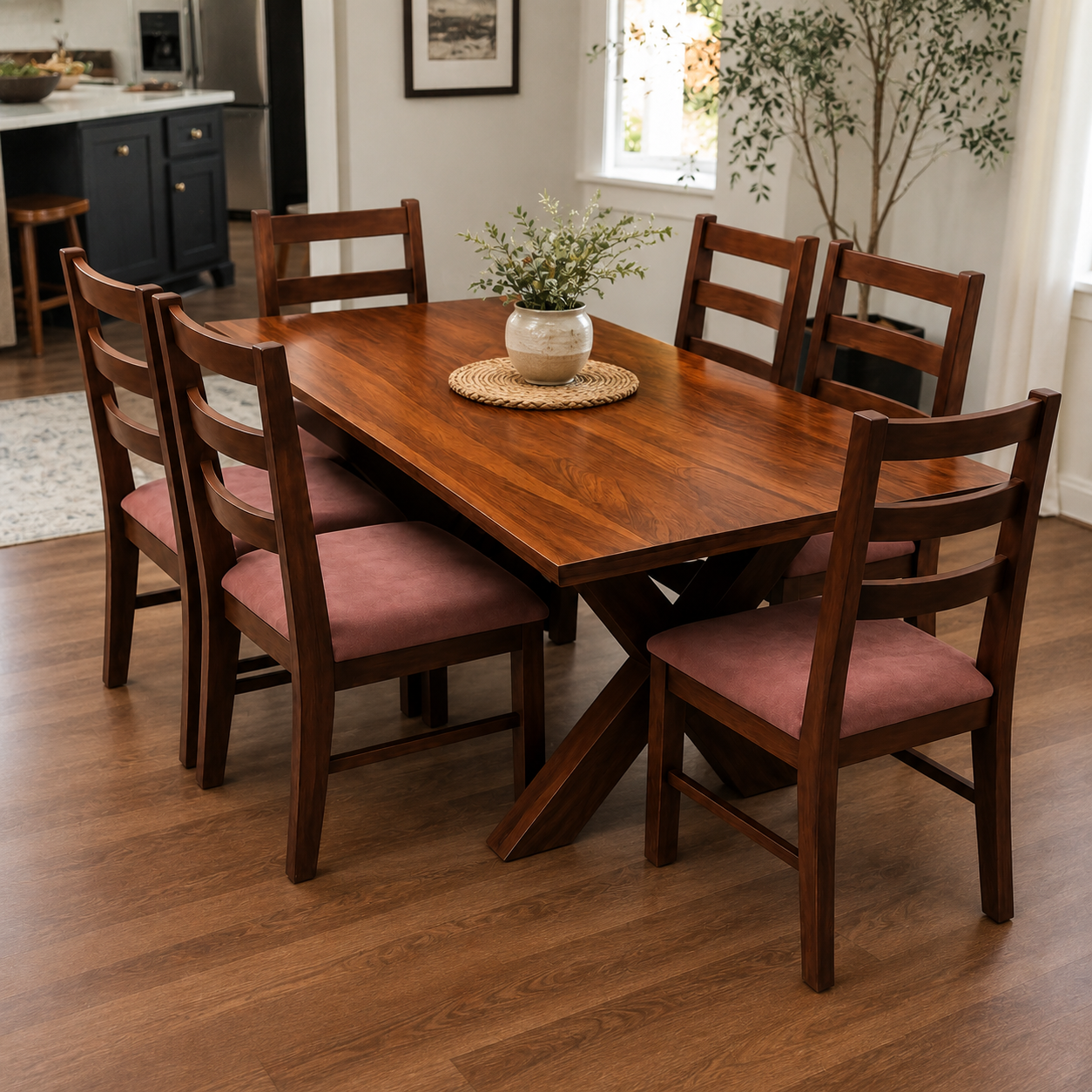 6 Seater Sheesham Wood Dining Table Set