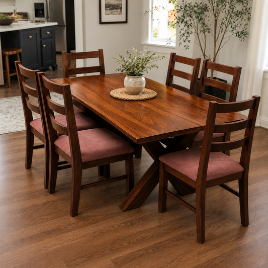 6 Seater Sheesham Wood Dining Table Set