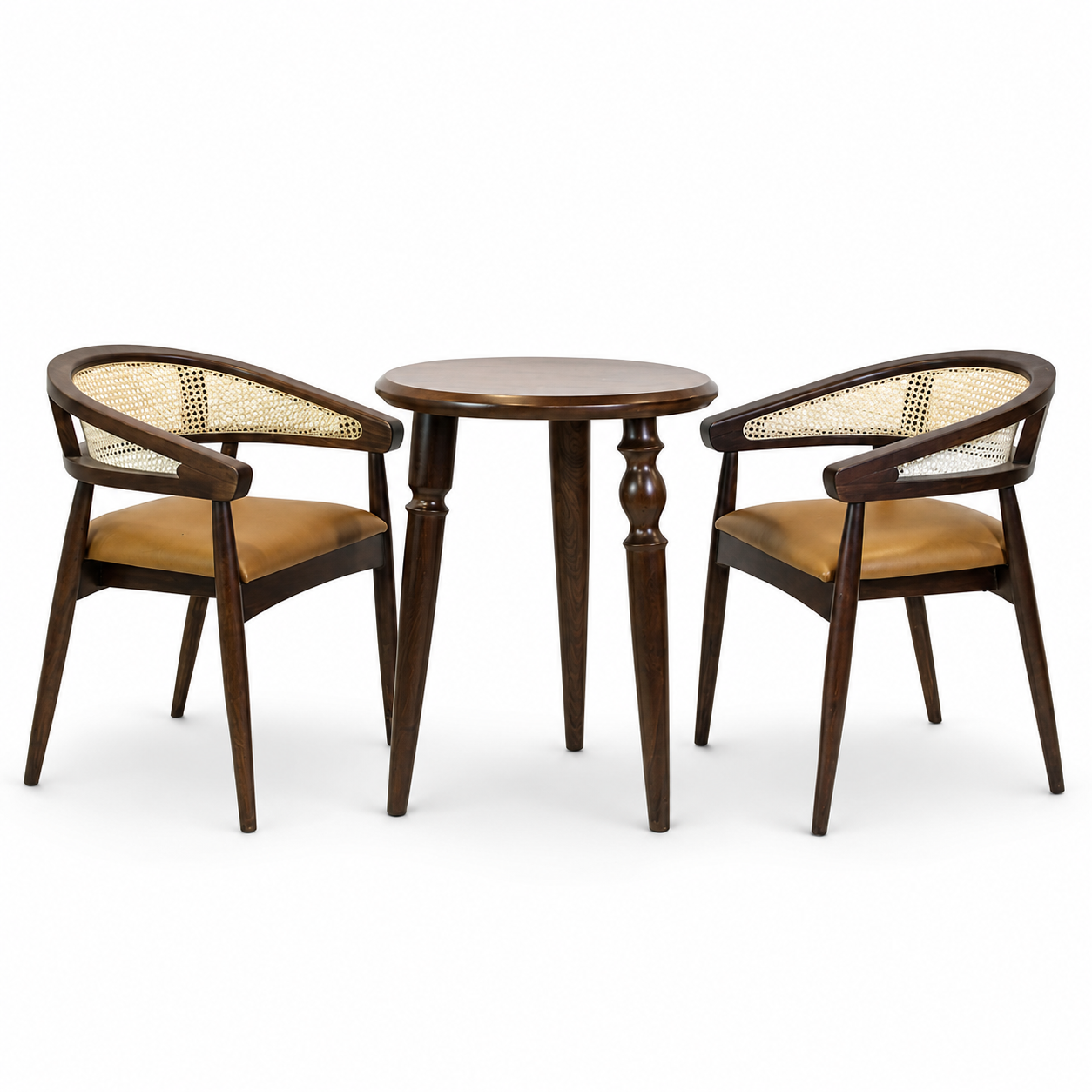 2 Seater Rattan Dining Set with Sheesham Wood Table & Chairs