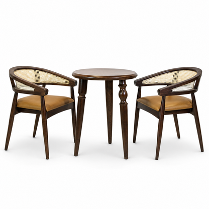 2 Seater Rattan Dining Set with Sheesham Wood Table & Chairs