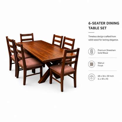 6 Seater Sheesham Wood Dining Table Set