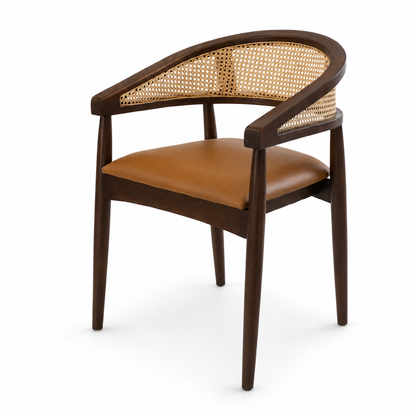 Sheesham Wood Dining Chair with Rattan Backrest