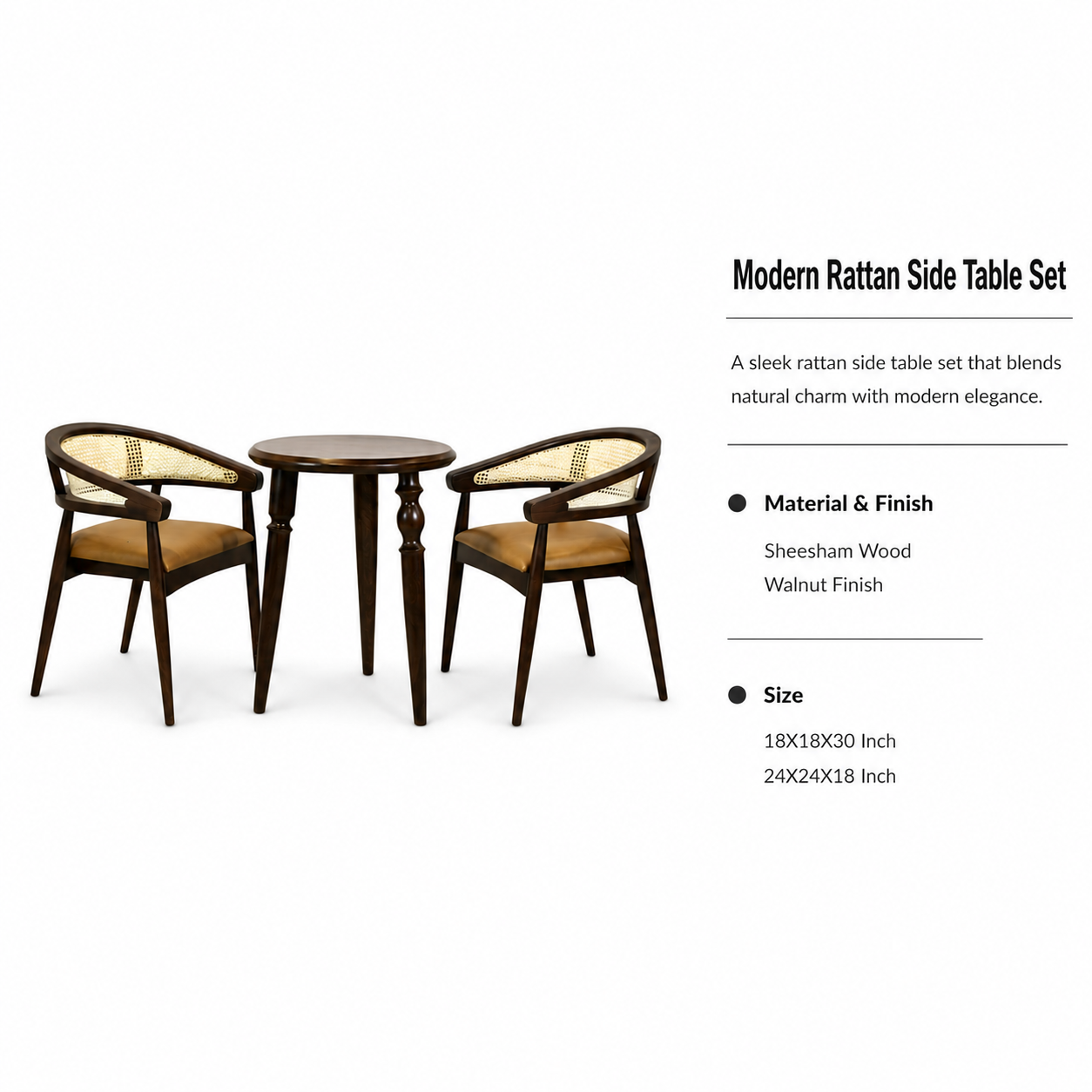 2 Seater Rattan Dining Set with Sheesham Wood Table & Chairs