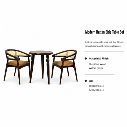 2 Seater Rattan Dining Set with Sheesham Wood Table & Chairs