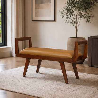 Solid Sheesham Wood Upholstered Bench