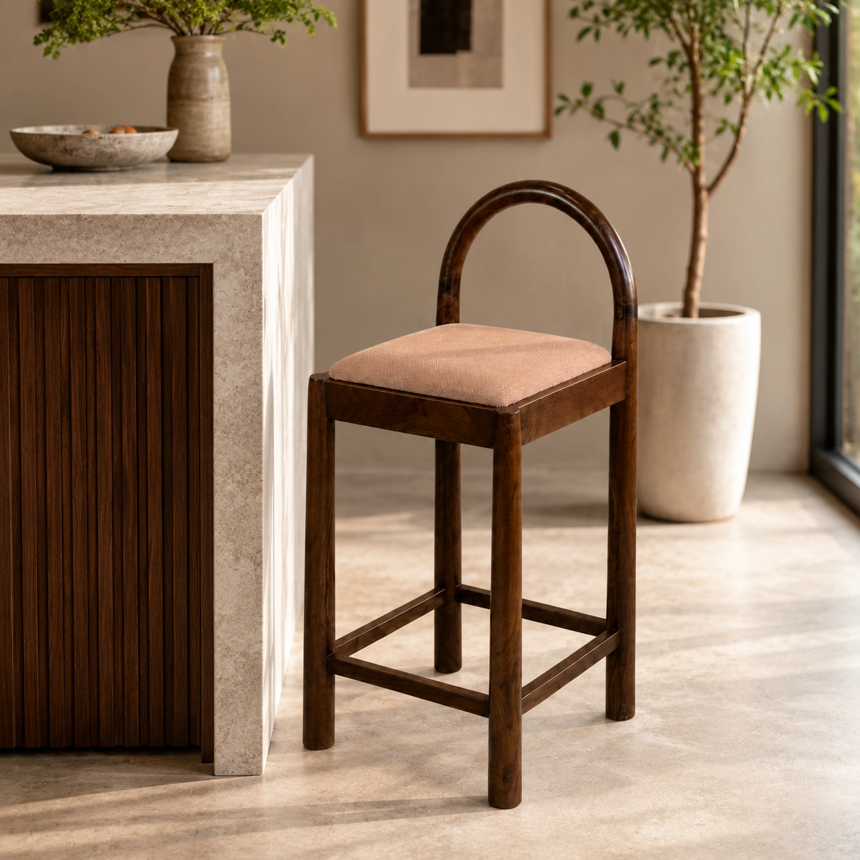 Walnut Finish Counter Height Stool