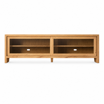 Solid Oak Glass Sideboard Cabinet