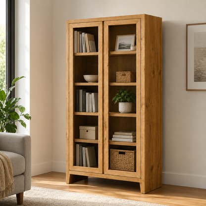 Solid Oak Glass Display Cabinet