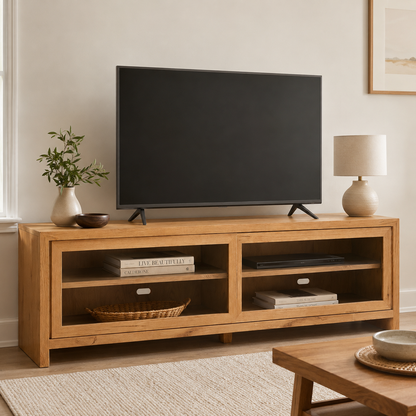 Solid Oak Glass Sideboard Cabinet
