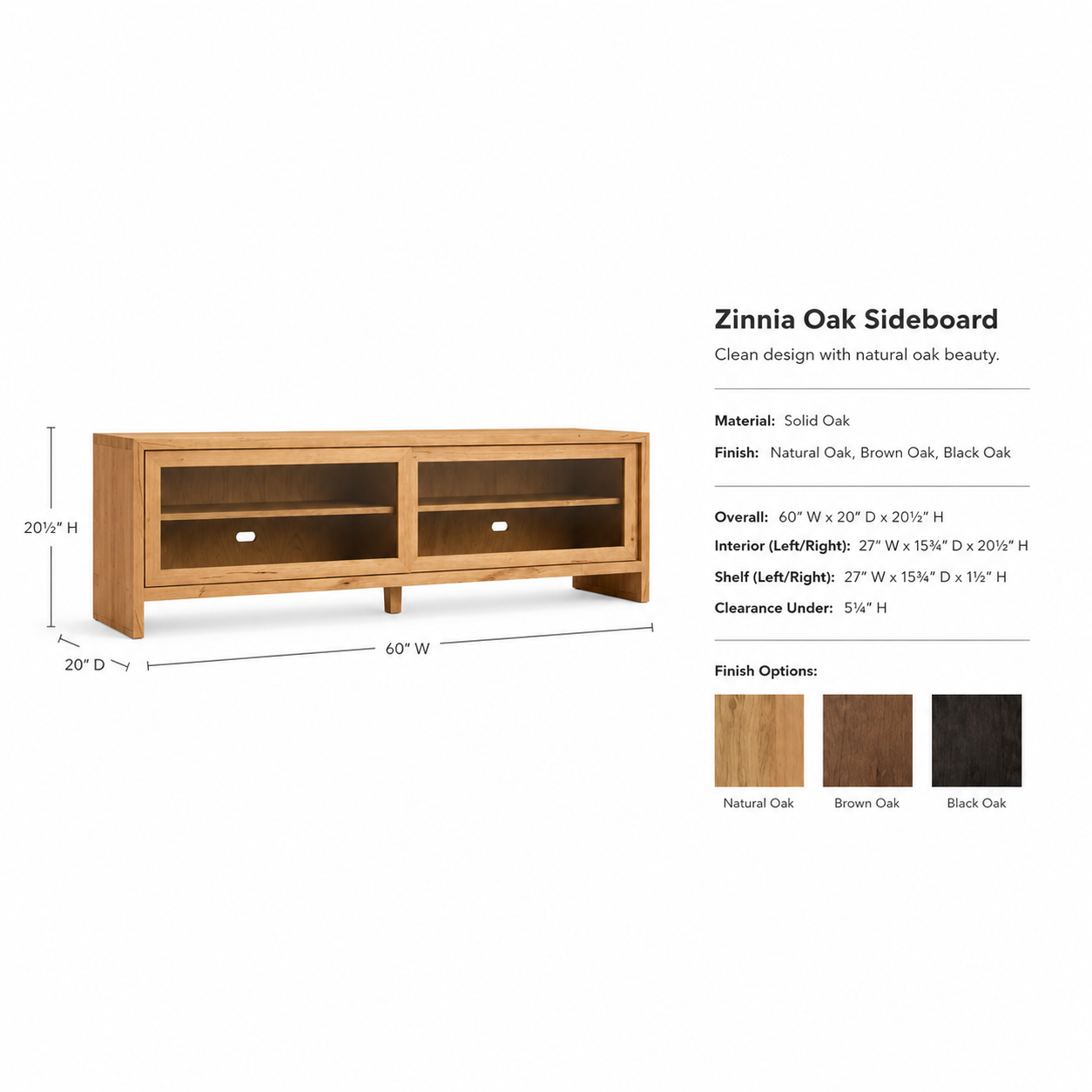 Solid Oak Glass Sideboard Cabinet